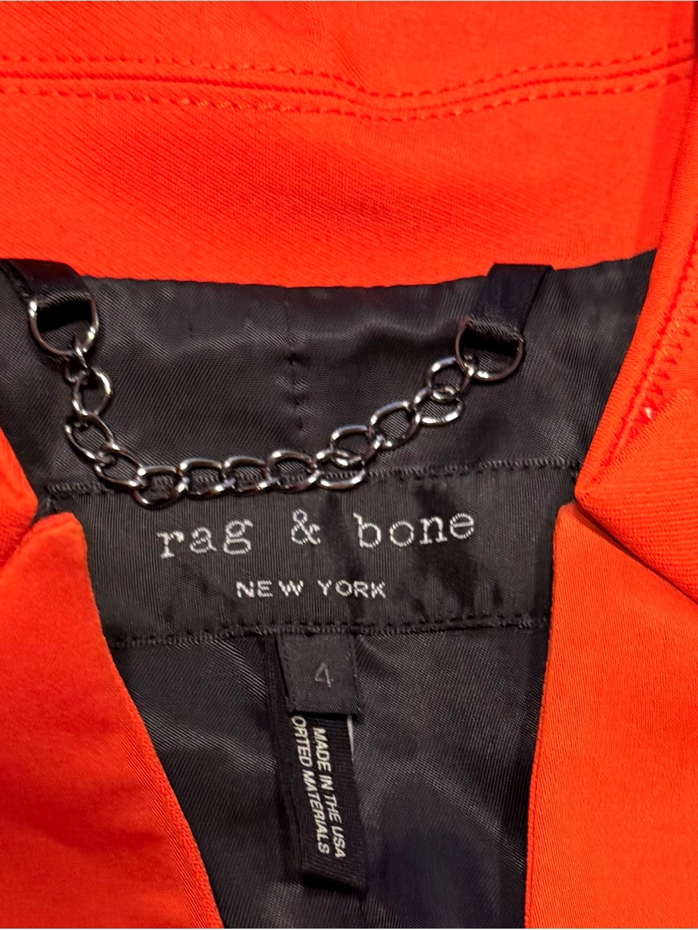 Rag & Bone Orange Blazer Satin Lapel One Button (stand collar)  Sz S/4 - Picture 11 of 12